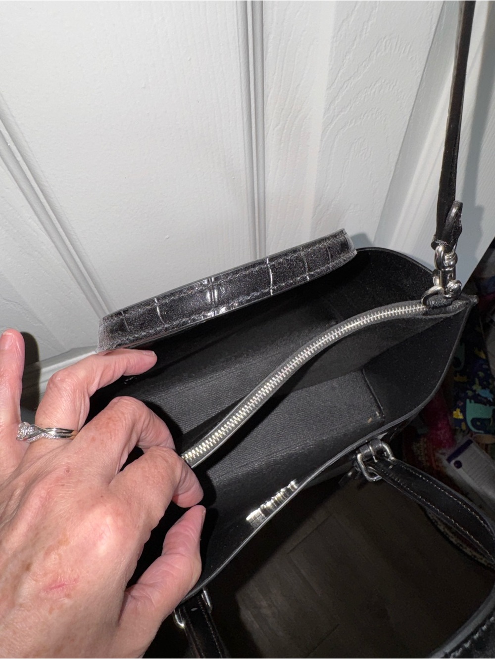 Coach Black Croc-Embossed Satchel with Removable Strap - Picture 5 of 7
